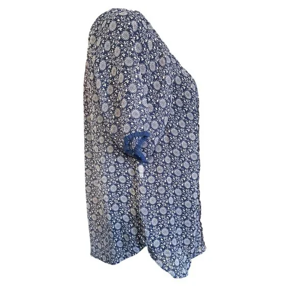 💖MSN Suit Blue Floral Bohemian Tunic Top With Tassel Detail - Size S - Picture 4 of 7